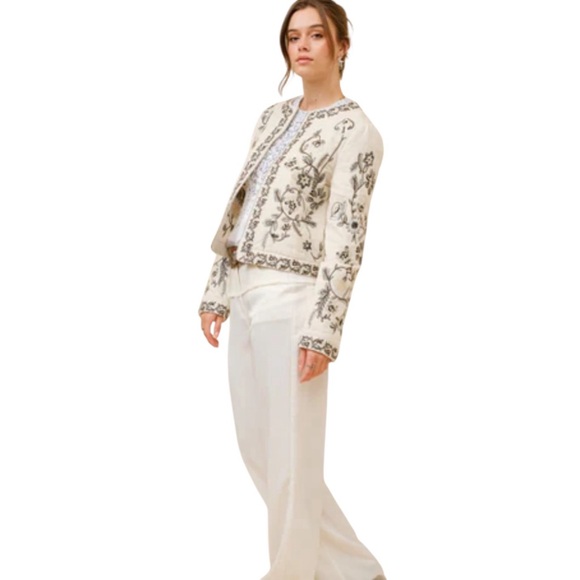 NEW blue b Miranda Cream Black Mixed Floral Embroidered Zip Up Quilted Jacket S - Picture 5 of 6